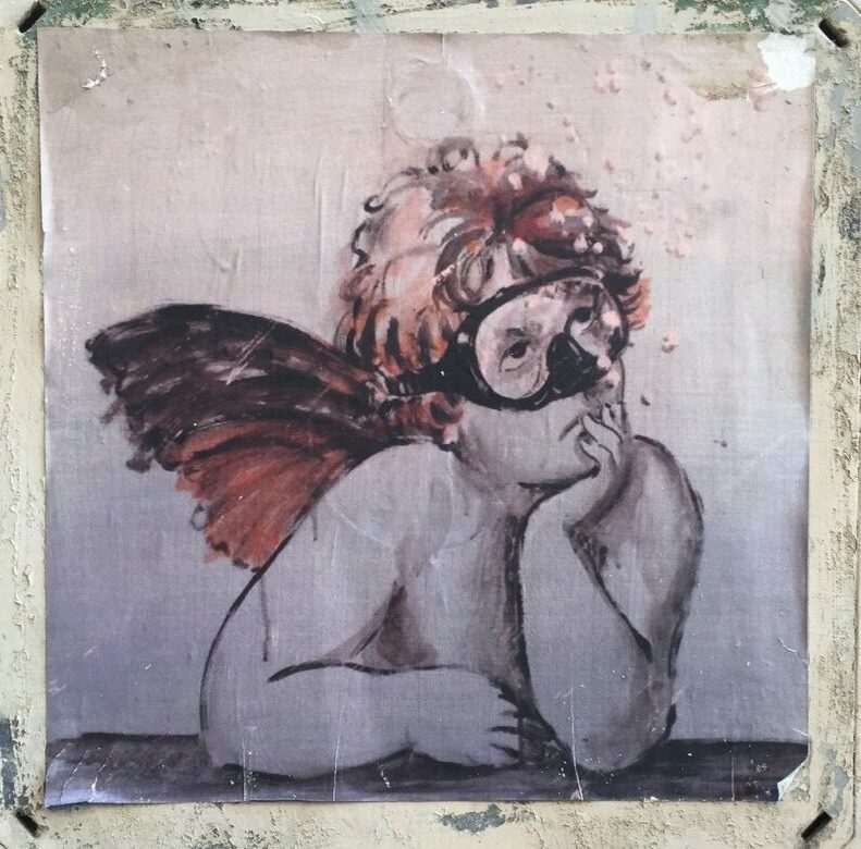 Een van de engeltjes van Rafaël in Florence, getekend door Blub